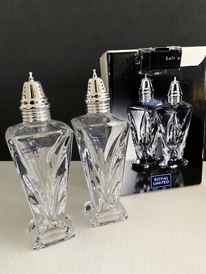 NIB! Salt Pepper Set Royal Limited 2001 Crystal 24% Full Lead Czech Republic.