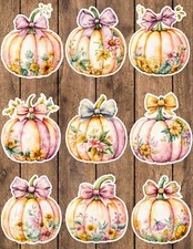 Floral Pastel Pumpkin Die Cut Vinyl Stickers Set Scrapbooking Laptop Water Bottl