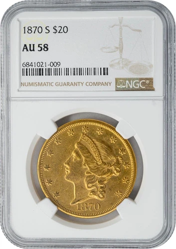1870-S $20 Gold Liberty AU58 NGC 949842-42