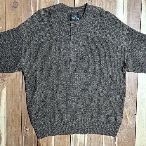 RedHead Pullover Knit Sweater Henley Neckline Mens L Large Brown Cotton Blend - Picture 2 of 8