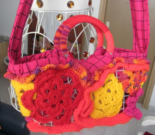 HANDGEFERTIGTE WOLLHALSKOFFER TASCHE TÜTE 6.5 TASCHE LÄNGE 13 ROSA UND GELB - Picture 8 of 10