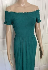 NWT City Chic Plus Size XXS/12 Turquoise Green Smocked Crinkle Maxi Dress