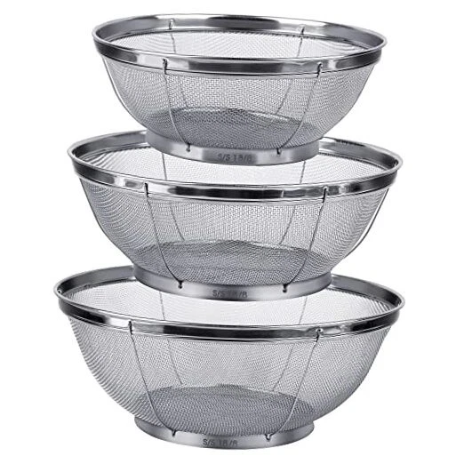 3 Pack Strainers for Kitchen, 18/8 Stainless Steel Colander, Fine Mesh