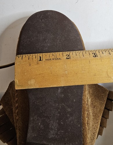 Child's Minnetonka Suede Hard Sole Tie Up Fringed Vintage Youth Moccasins - Picture 9 of 9