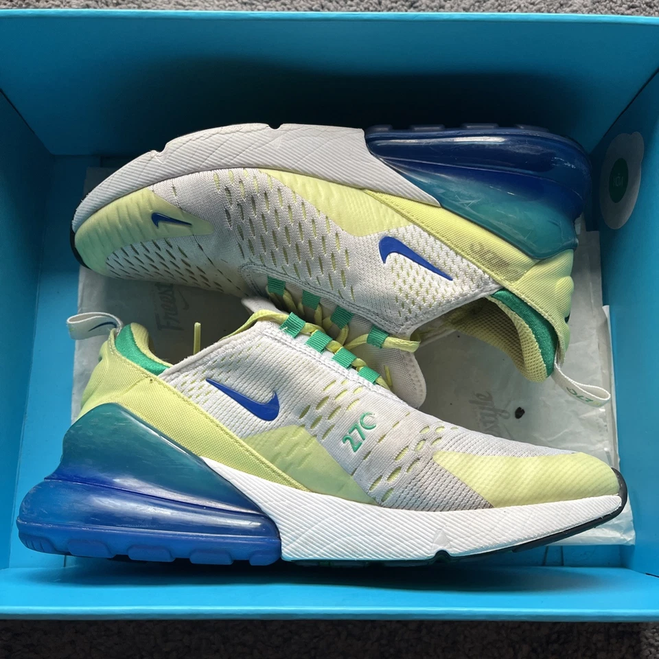 Nike Air Max 270 GS White Game Royal Lemon Twist FN6982-100 Size 6Y/ 7.5 Women's - Image 3 of 4