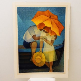 Lithograph Louis Toffoli Les amoureux sous le parasol Signed Numbered