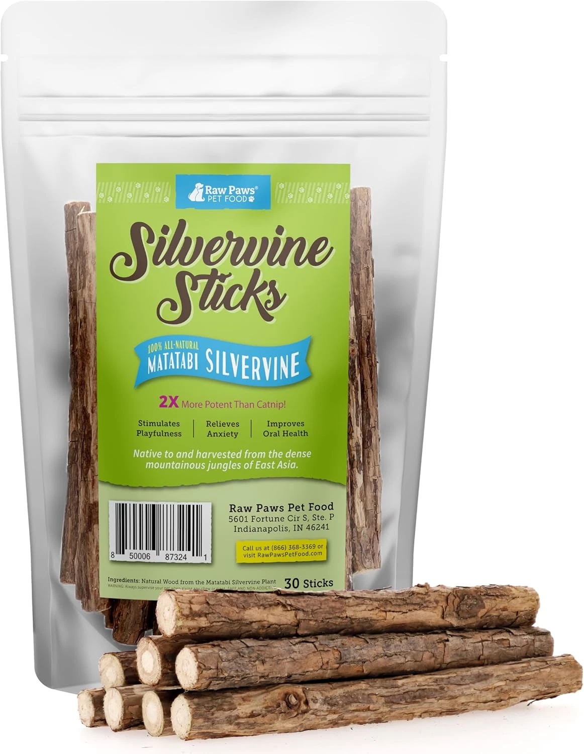 30pc Natural Silvervine Sticks Cat Toys Matatabi Catnip Chew Teeth Cleaning 30pk