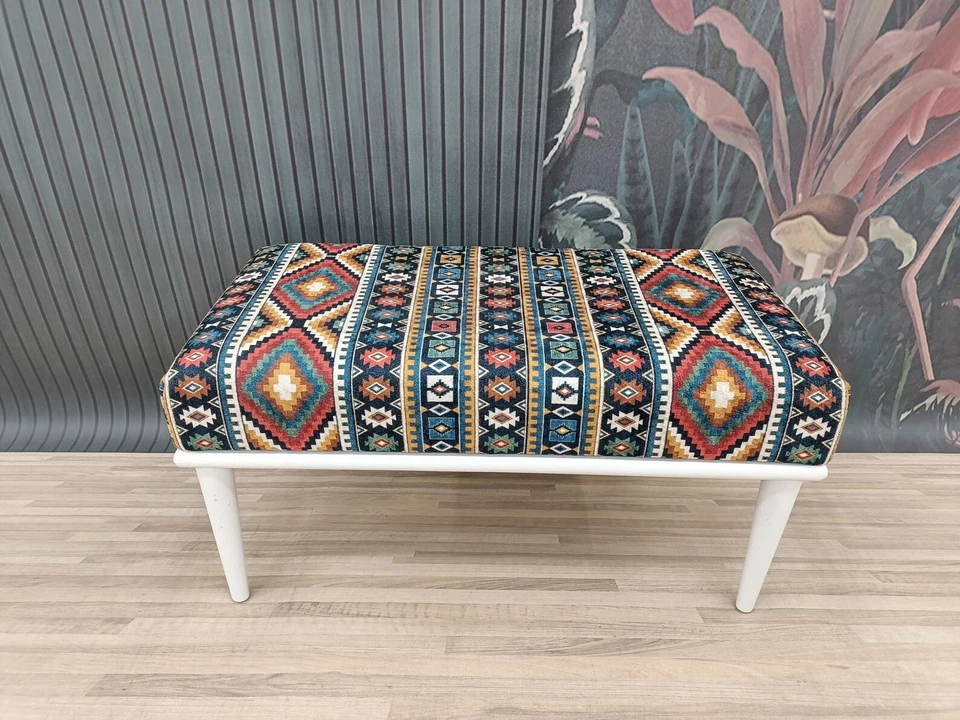 handmade bench, ottoman furniture, aztec pattern bench, bedroom ottoman - Image 3 of 4
