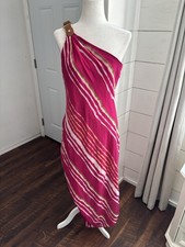 Lauren Ralph Lauren Dress Womens 10 Pink Stripe One Shoulder Maxi Chiffon Resort