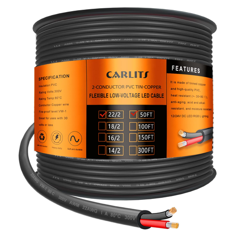 Cable eléctrico calibre 22 2 conductores, cable trenzado negro de bajo voltaje 22/2 50 pies - Imagen 10 de 12