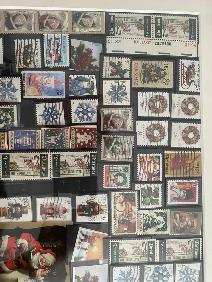 Lot Of 100 Vintage Stamps professionally framed Holiday themed 21 x 15 - Image 2 of 4