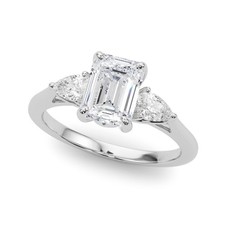Lab Grown Emerald Cut Diamond Engagement Ring 3 Stone In Platinum 2CT DE/VS IGI