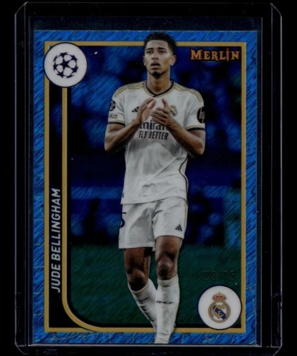 2023-24 Topps Chrome Merlin UEFA Jude Bellingham #105 Blue Shimmer Refractor /75