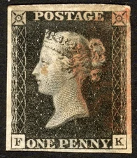 SG2 1840 1d black, FK, plate 1B, 4 close to good margins