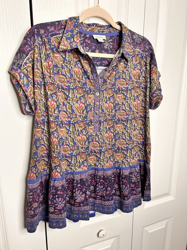 Sundance Damen Medium bunte Paisley Boho Stufen Kragen V-Ausschnitt Bluse neu - Bild 2 von 6