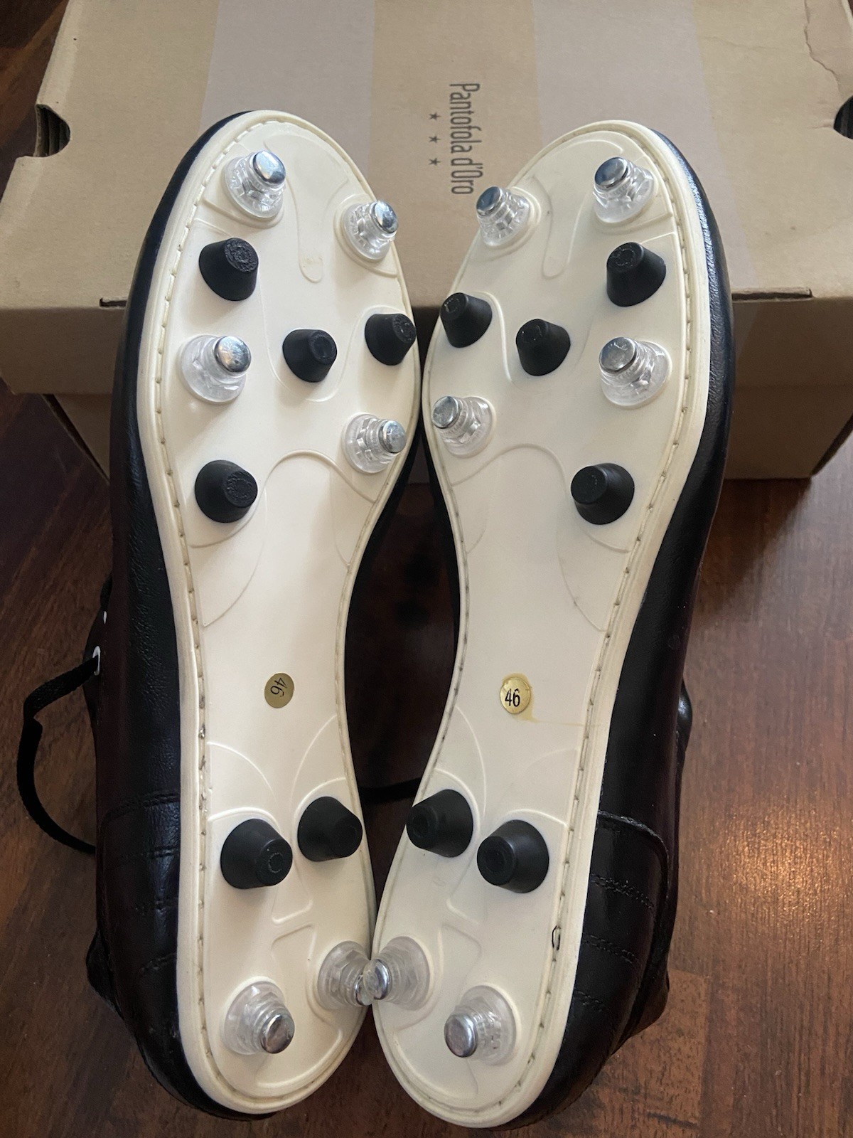 PANTOFOLA D’ORO Pantofola d'Oro lazzarini Canguro Pelle Uomo Nero Scarpe Calcio UK 11 Nuovo con scatola