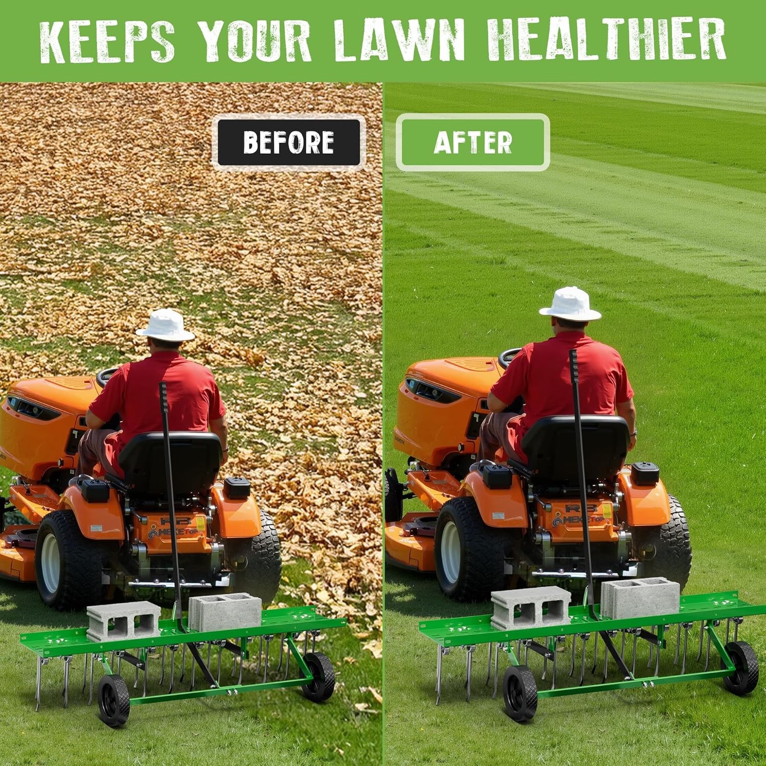 Tow-Behind Dethatcher for ATV Mower, 48"Lawn Tractor Grass Rake w/24 Steel Tines