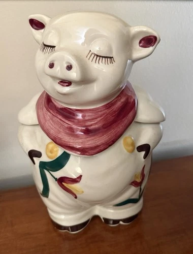 Shawnee Pottery Smiley Pig Chrysanthemum 11"  Cookie Jar - Pink Scarf