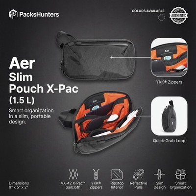 Aer Slim Pouch X-Pac Waterproof Tech Organizer Travel Cable Bag EDC Black