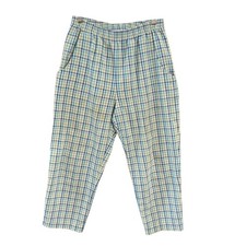 Andrew McMullan Vintage Blue Green Plaid Seersucker Elastic 8P Pants USA Made