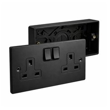 13A 2 Gang Switched Socket & 29mm Surface Mount Back Box – Matt Black Metal R...