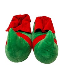 Christmas Elf Adult Plush Houseshoes Red and Green Womens Size 5 to 7
