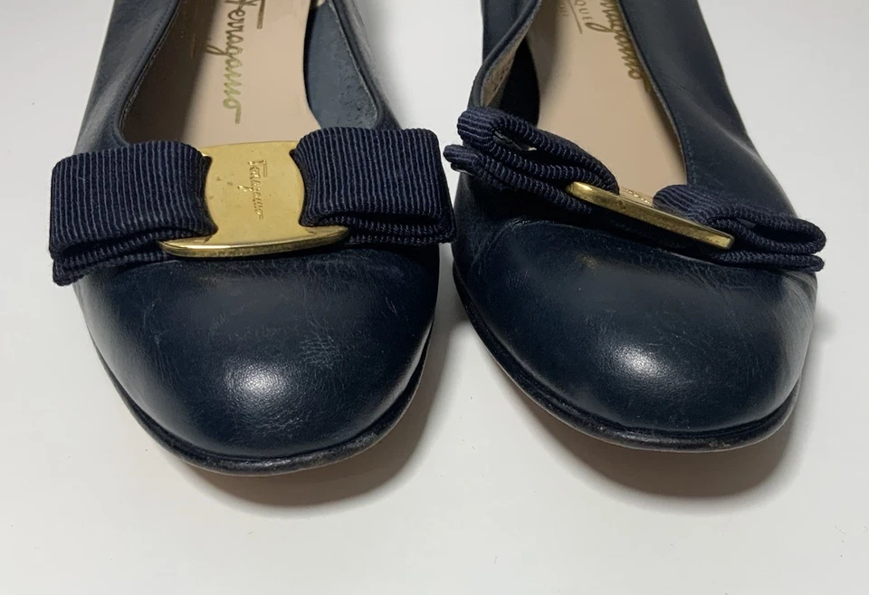 Винтажные женские туфли SALVATORE FERRAGAMO M.I.Italy синяя кожа / логотип PVGC - Изображение 2 из 4