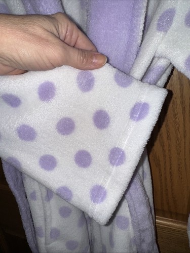 Ulta S/M robe white purple polka dots plush Soft Lounge Mid -short Rib Woman - Picture 6 of 8