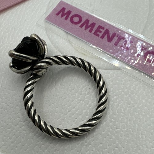 Anillo Pandora Plata Negro Ónix Rosa Flor Torcida Banda #190843 Talla 54 Genuino - Imagen 5 de 14