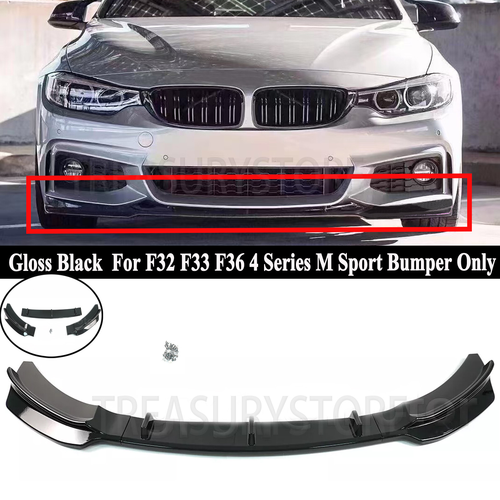 BMW 4 Series F32 F33 F36 2014-2020 M Sport Gloss Black Front Bumper Lip Kit
