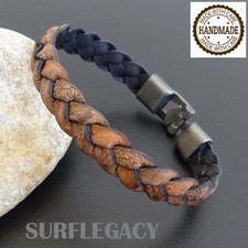 Bracciale da uomo in pelle braccialetto cuoio a treccia intrecciato artigianale