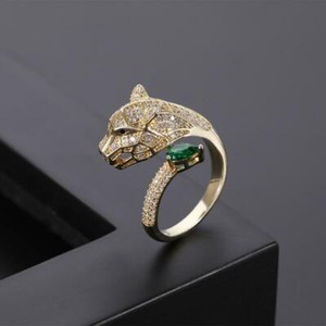 Authentic 1.25Ct Simulated Diamond Men's Leopard Head Ring 14k Yellow Gold Plated Silver