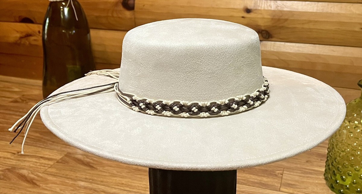 Wide Brim Ivory Fedora Hat with Braided Band Beige Braided Wide Brim Pinch Crown Fedora Hat – Suits & More main image 2