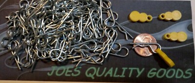 50 RC BODY CLIPS CAR TRUCK BUGGY  BODY PINS 1/10 SCALE + 4 YELLOW PULL TABS