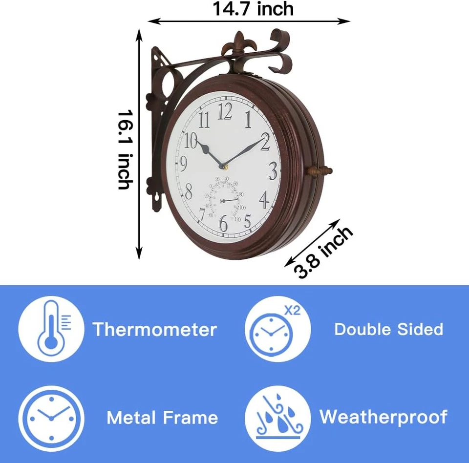 66276A Double Sided Metal Wall Clock with Antique Red Copper. Dial: 10-Inch,Ther - Image 2 of 4