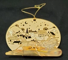 Hallmark WINTER SLEIGH RIDE Christmas Ornament dimensional brass flat metal