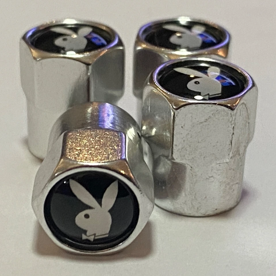 Play Boy Playboy Chrome Metal Tire Valve Stem Caps pimp 70's shorty van lowrider - Image 2 of 4