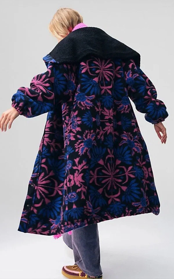 Free People The Love Cardi Coat Sherpa Foldover Collar Sapphire Combo XL NWT - Image 2 of 4