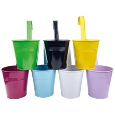 Set of 7 Metal Hanging Plant Pots Colourful Outdoor Garden Home Flower Planters