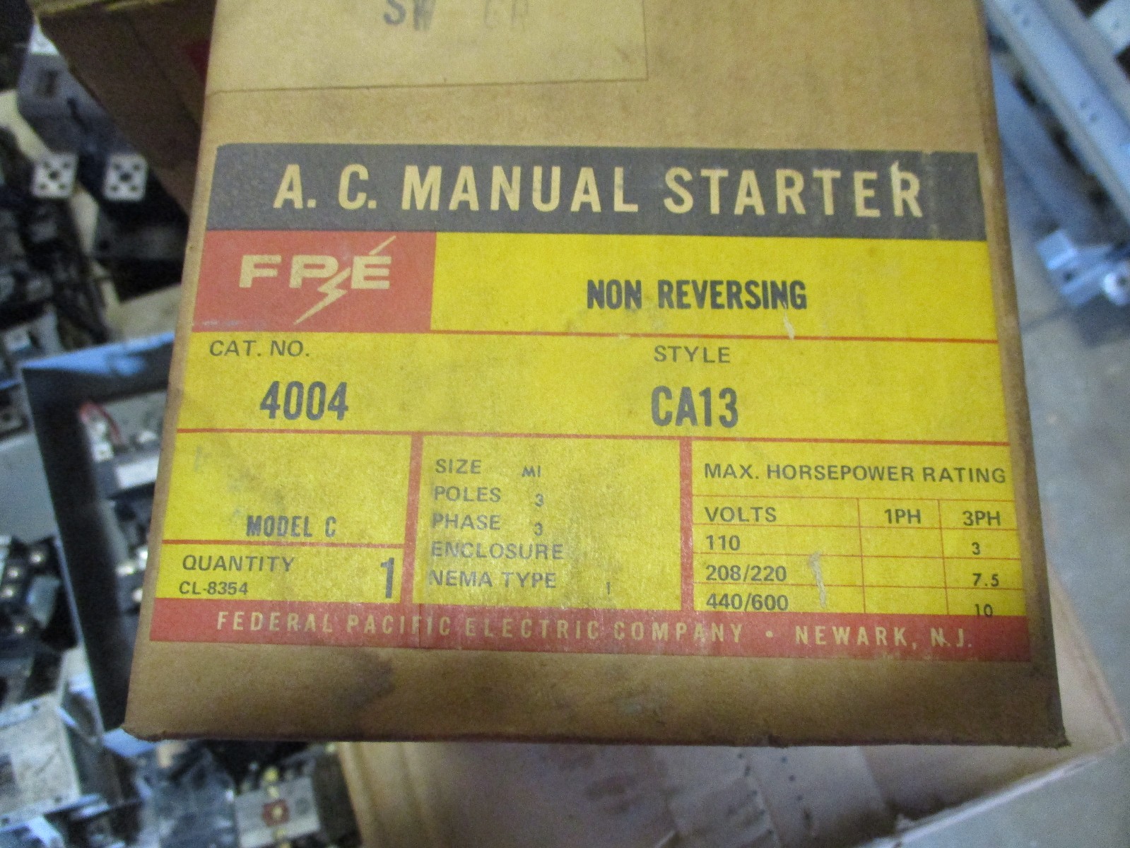 FPE 4004 / CA13, SIZE M1 MANUAL STARTER, VINTAGE- NEW- S205