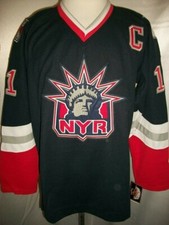 Camiseta deportiva Mark Messier New York Rangers azul "Estatua de la Libertad retroceso" CCM NHL