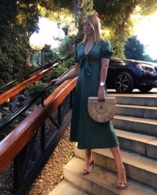 knee length dresses for ladies Hope & Ivy Zara button front midi Dress with Tiered skirt and Tie wais   DBiggins