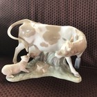 Lladro Cow with Pig 4640G Glossy Porcelain Figurine 8"x5 3/4"x 5" Spain Damaged