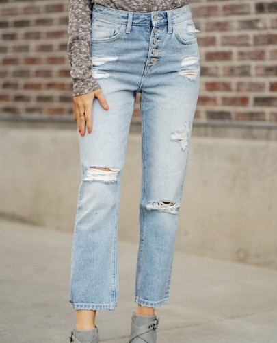 Distressed Straight Denim Jeans. Sz 26 