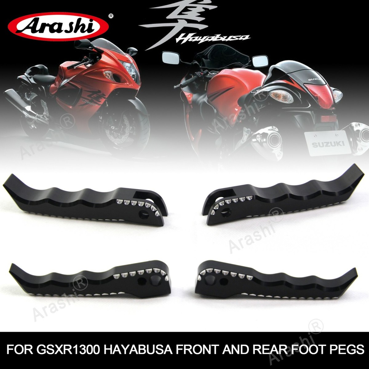 Front Rear Foot Pegs Footrest For Suzuki Hayabusa GSX1300R