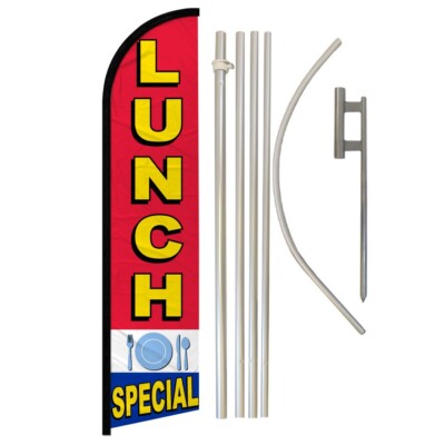 Lunch Special Windless Banner Swooper Advertising Flag Pole Kit Food Here Diner