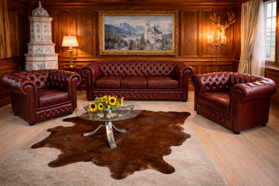 Chesterfield Forrest E Luxus Aniline Leder Garnitur Oberklasse 3+2+1