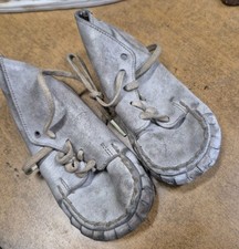 Antique Leather Baby Shoes Moccasin Style Soft Sole Lace Up Primitive Decor