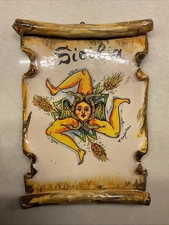 Italian Sicily Trinacria Terracotta Plaque Ceramic Italy Tile 