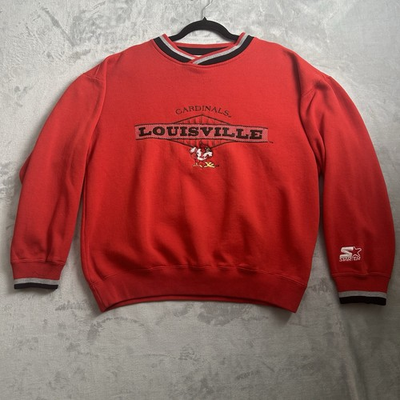 #ad Vintage Louisville Cardinals Sweatshirt Mens Medium Red Starter Embroidered NCAA $39.88